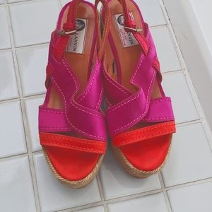 Lanvin Satin Two Tone Satin Espadrilles Platforms